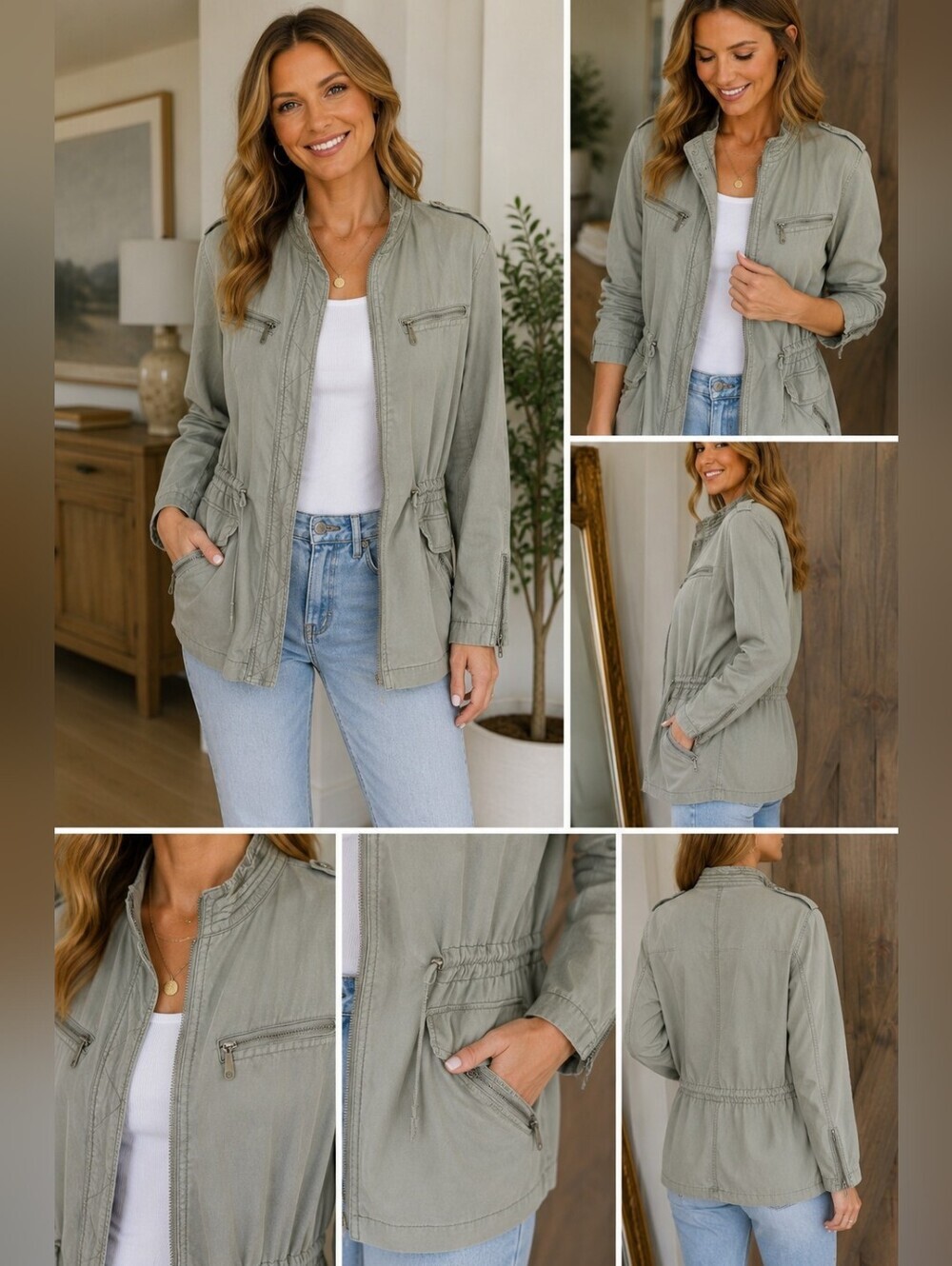 Max Jeans 100% Tencel Utility Jacket Light Olive Green Medium - Picture 9 of 15